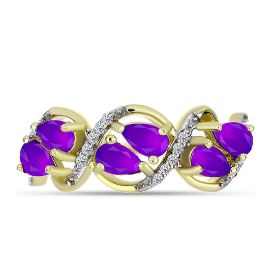 Inel din Argint 925 Placat cu Aur ( 3.32 grame ) cu Agat Violet și Topaz Alb 1.33 Carate