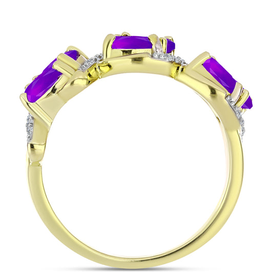 Inel din Argint 925 Placat cu Aur ( 3.32 grame ) cu Agat Violet și Topaz Alb 1.33 Carate