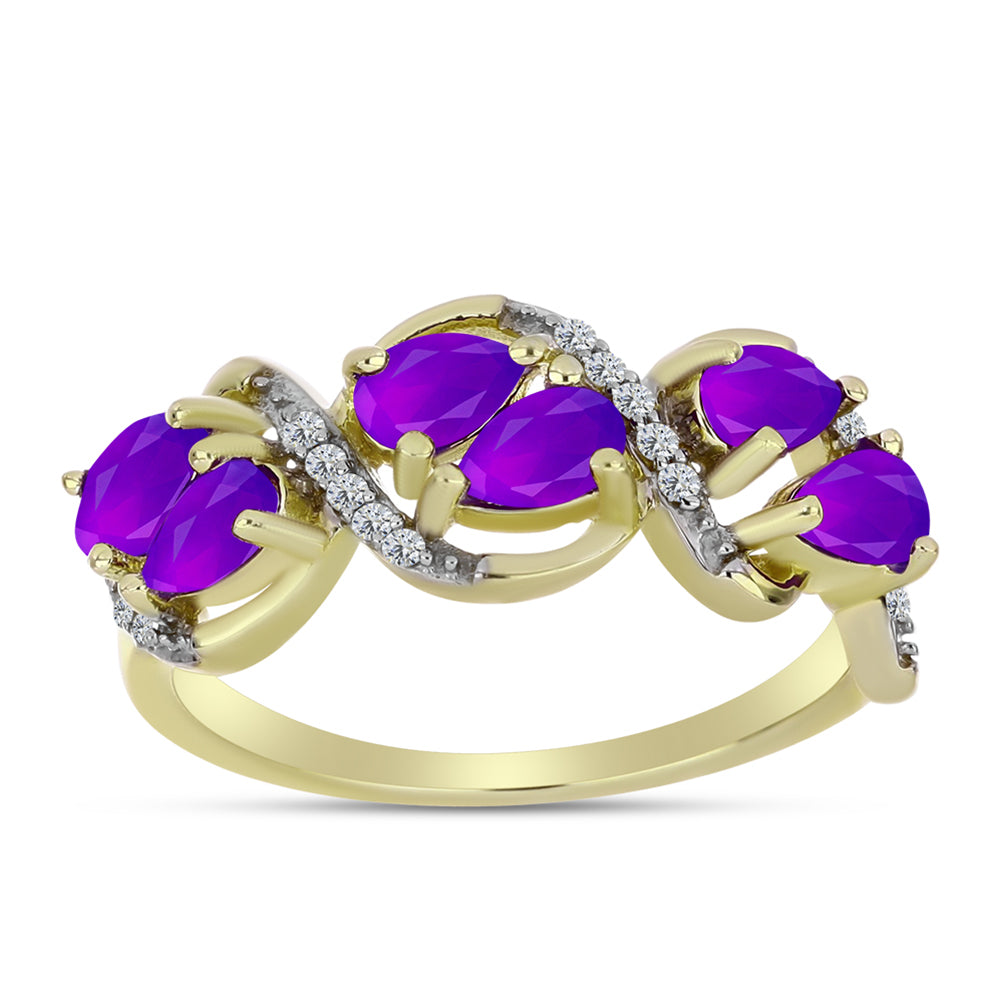 Inel din Argint 925 Placat cu Aur ( 3.32 grame ) cu Agat Violet și Topaz Alb 1.33 Carate 3 