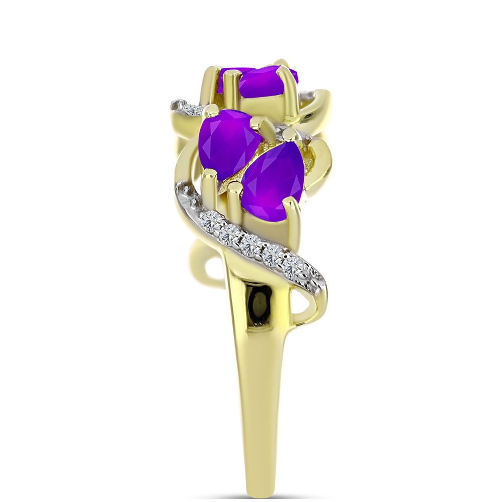 Inel din Argint 925 Placat cu Aur ( 3.32 grame ) cu Agat Violet și Topaz Alb 1.33 Carate 4 