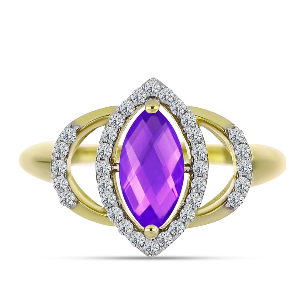 Inel din Argint 925 Placat cu Aur ( 3 grame ) cu Agat Violet și Topaz Alb 1.22 Carate 1 