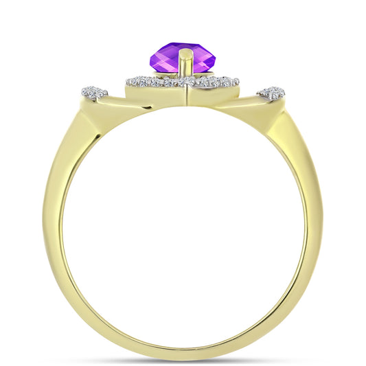 Inel din Argint 925 Placat cu Aur ( 3 grame ) cu Agat Violet și Topaz Alb 1.22 Carate