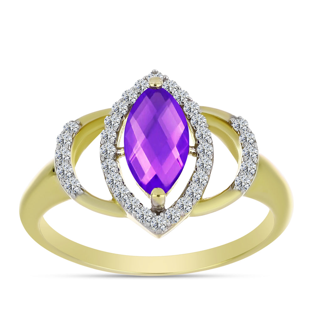 Inel din Argint 925 Placat cu Aur ( 3 grame ) cu Agat Violet și Topaz Alb 1.22 Carate 3 