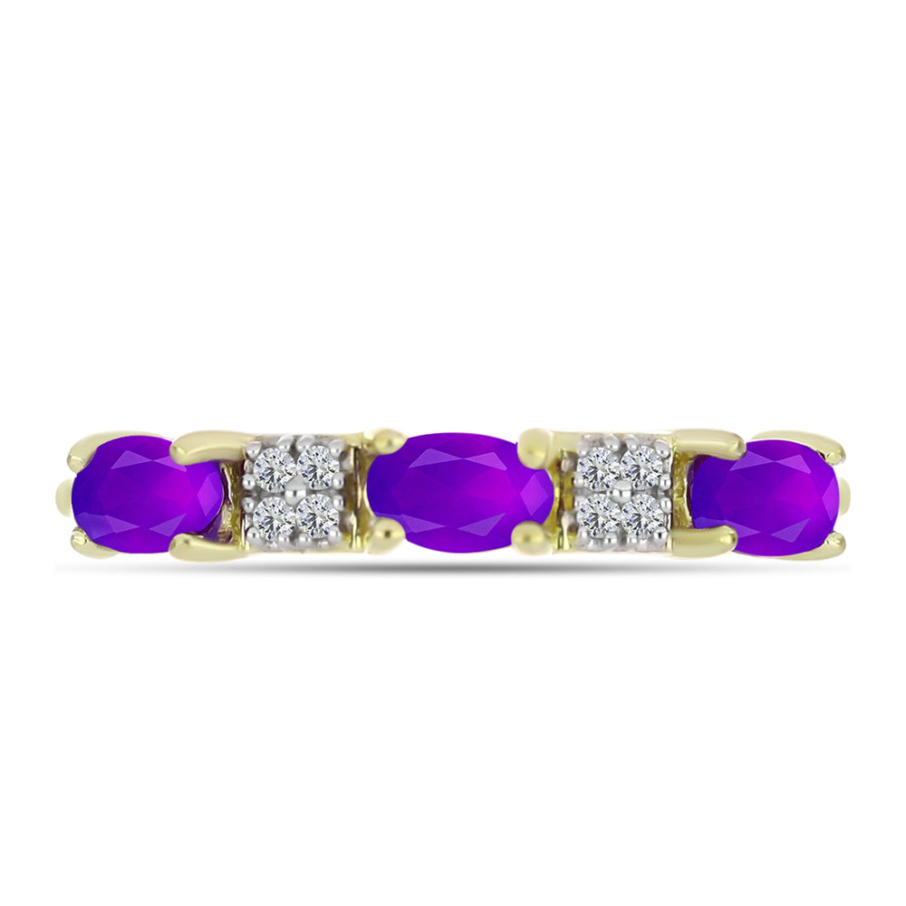 Inel din Argint 925 Placat cu Aur ( 1.92 grame ) cu Agat Violet și Topaz Alb 0.74 Carate 1 