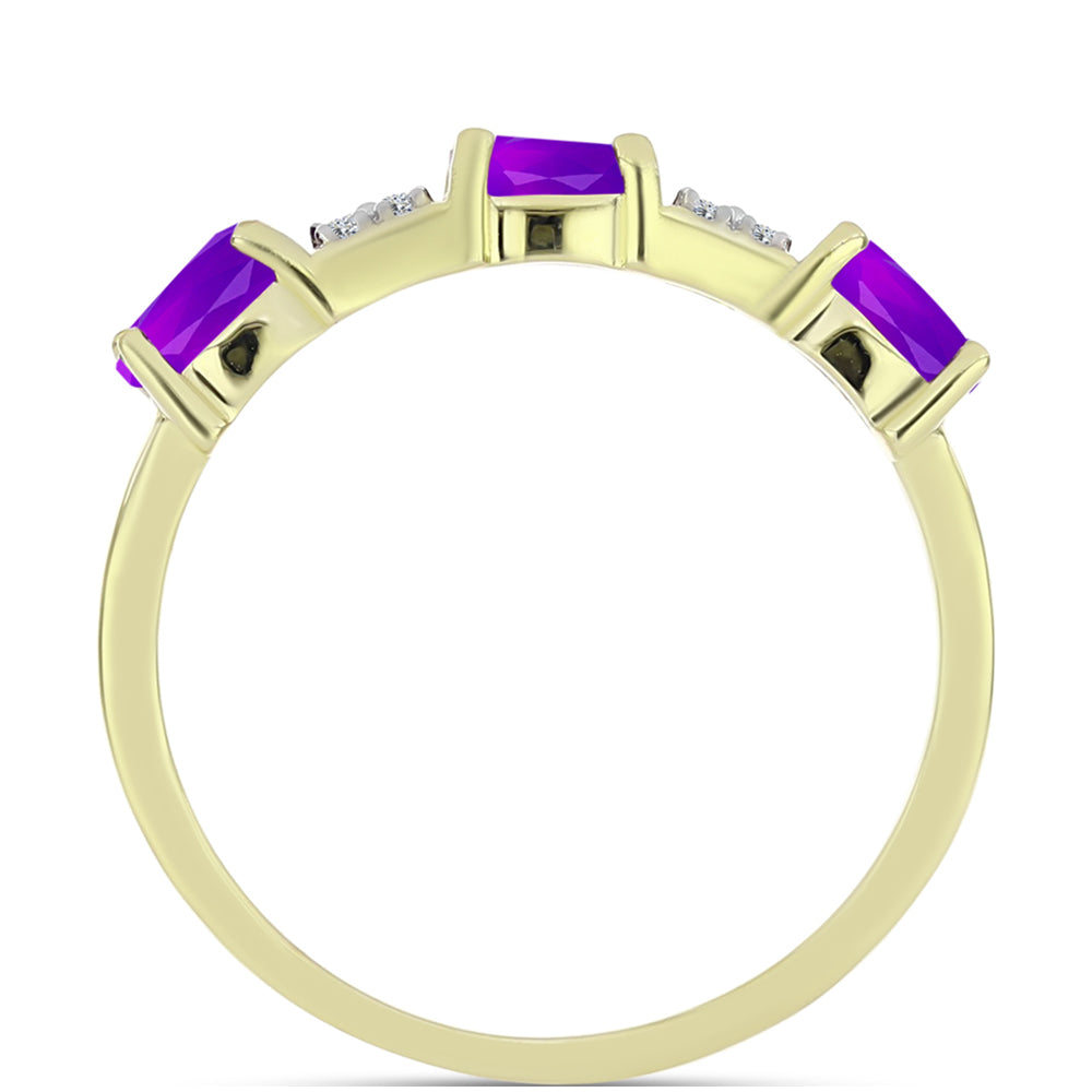 Inel din Argint 925 Placat cu Aur ( 1.92 grame ) cu Agat Violet și Topaz Alb 0.74 Carate