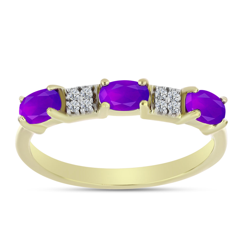 Inel din Argint 925 Placat cu Aur ( 1.92 grame ) cu Agat Violet și Topaz Alb 0.74 Carate 3 