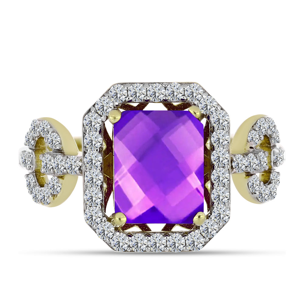 Inel din Argint 925 Placat cu Aur ( 3.28 grame ) cu Agat Violet și Topaz Alb 2.77 Carate 1 