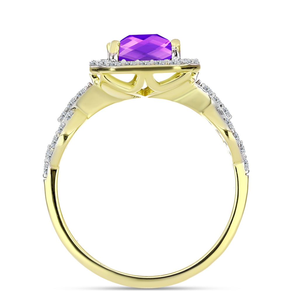 Inel din Argint 925 Placat cu Aur ( 3.28 grame ) cu Agat Violet și Topaz Alb 2.77 Carate 2 