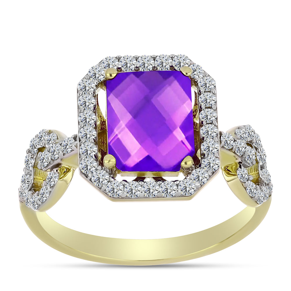 Inel din Argint 925 Placat cu Aur ( 3.28 grame ) cu Agat Violet și Topaz Alb 2.77 Carate 3 