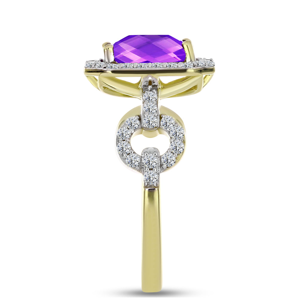 Inel din Argint 925 Placat cu Aur ( 3.28 grame ) cu Agat Violet și Topaz Alb 2.77 Carate 4 