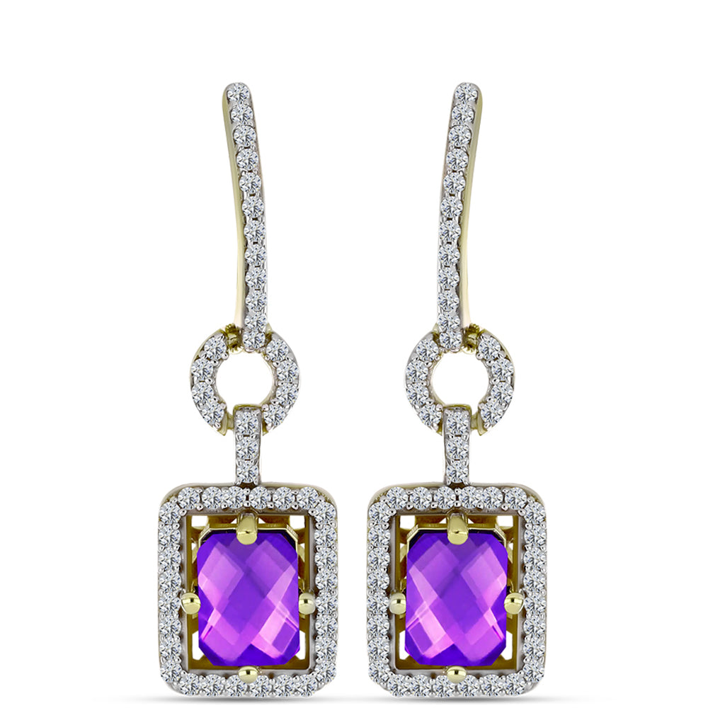 Cercei din Argint 925 Placat cu Aur ( 4.66 grame ) cu Agat Violet și Topaz Alb 2.37 Carate