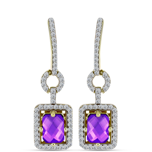 Cercei din Argint 925 Placat cu Aur ( 4.66 grame ) cu Agat Violet și Topaz Alb 2.37 Carate