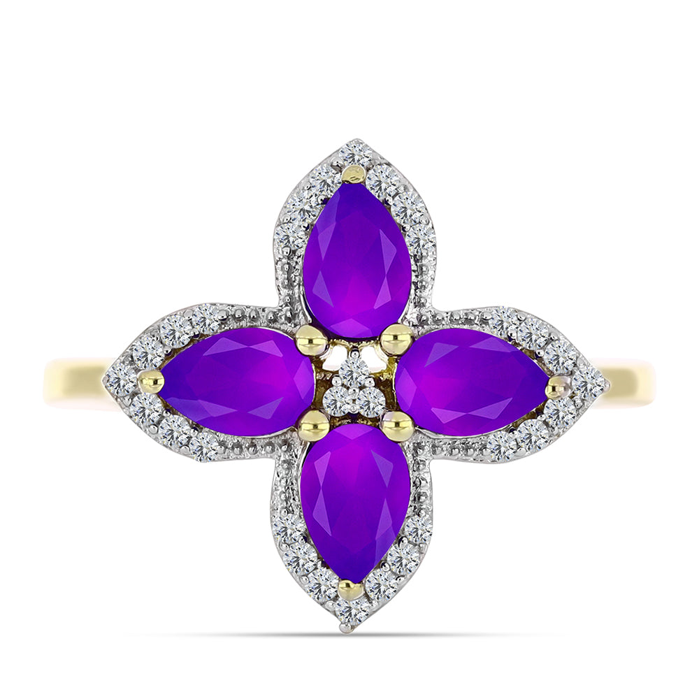 Inel din Argint 925 Placat cu Aur ( 3.07 grame ) cu Agat Violet și Topaz Alb 1.72 Carate 1 