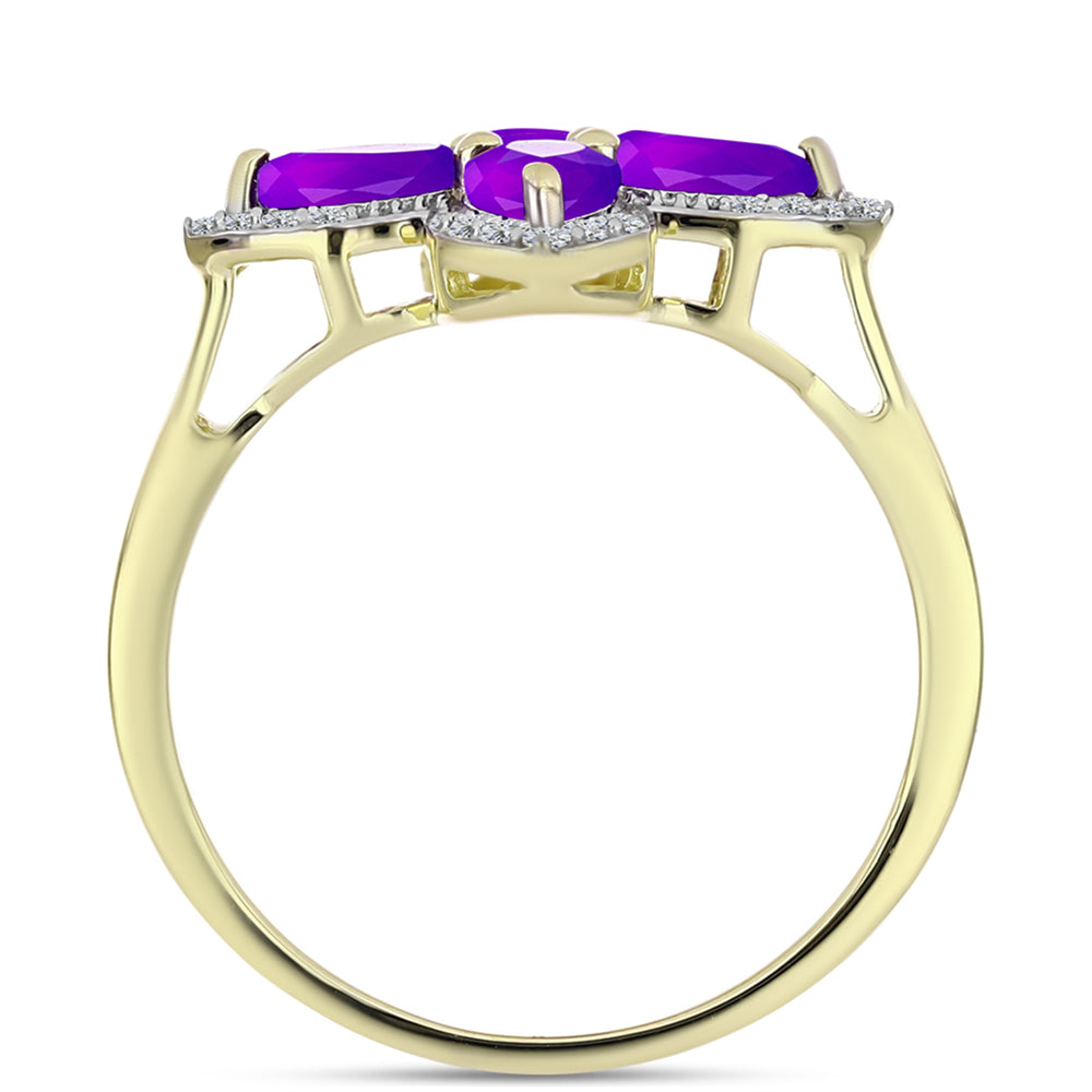 Inel din Argint 925 Placat cu Aur ( 3.07 grame ) cu Agat Violet și Topaz Alb 1.72 Carate