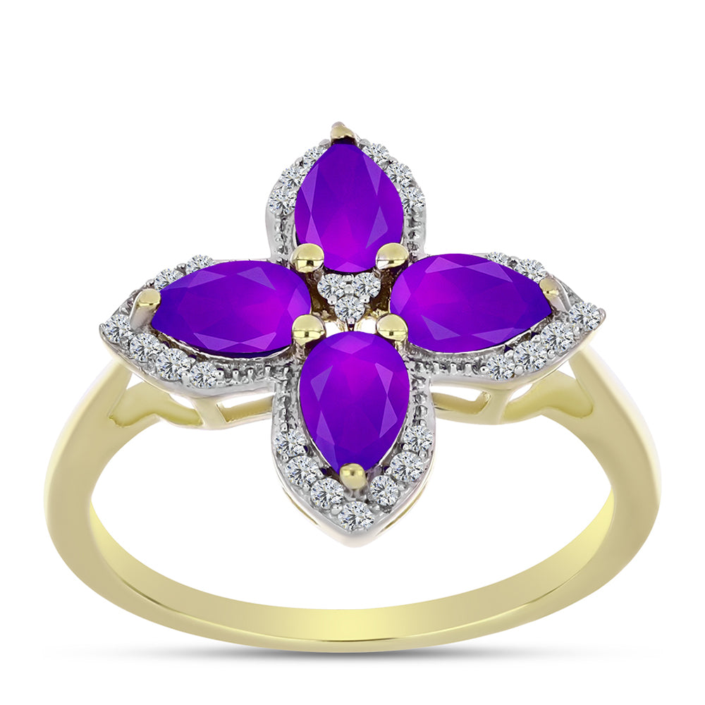 Inel din Argint 925 Placat cu Aur ( 3.07 grame ) cu Agat Violet și Topaz Alb 1.72 Carate 3 