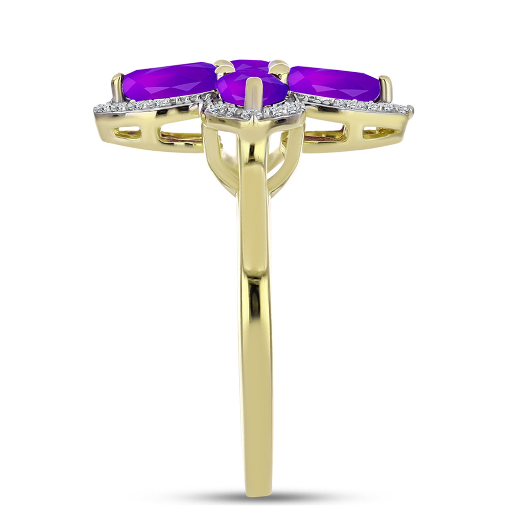 Inel din Argint 925 Placat cu Aur ( 3.07 grame ) cu Agat Violet și Topaz Alb 1.72 Carate 4 