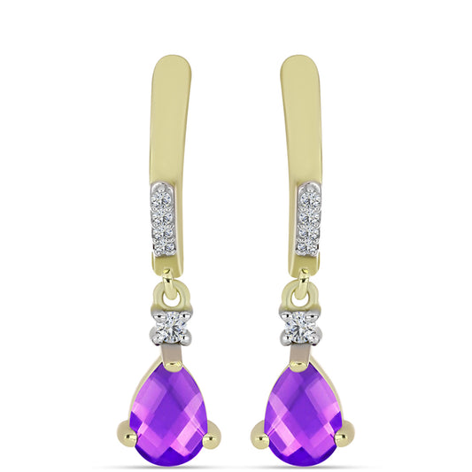 Cercei din Argint 925 Placat cu Aur ( 3.2 grame ) cu Agat Violet și Topaz Alb 1.47 Carate