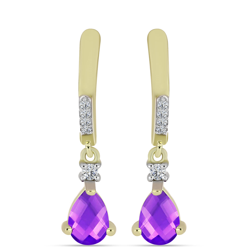 Cercei din Argint 925 Placat cu Aur ( 3.2 grame ) cu Agat Violet și Topaz Alb 1.47 Carate 3 