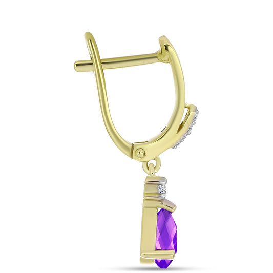Cercei din Argint 925 Placat cu Aur ( 3.2 grame ) cu Agat Violet și Topaz Alb 1.47 Carate