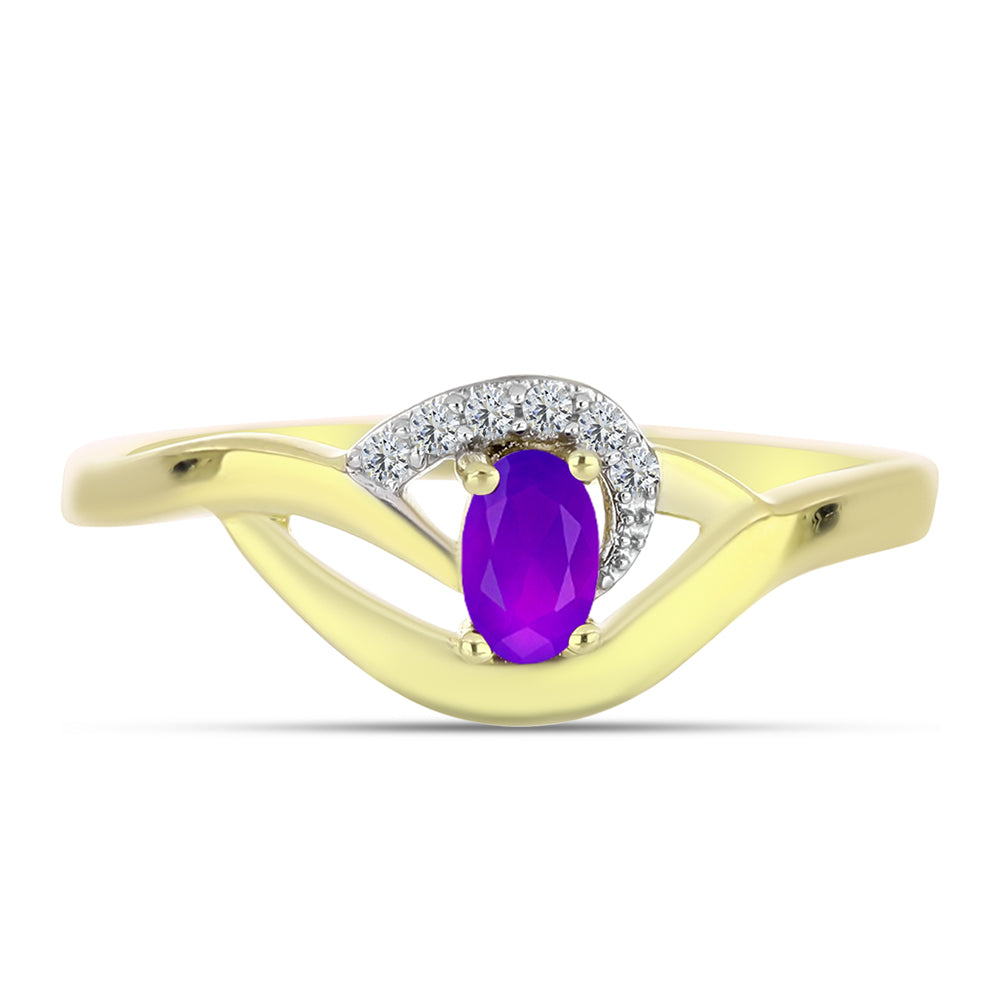 Inel din Argint 925 Placat cu Aur ( 1.86 grame ) cu Agat Violet și Topaz Alb 0.28 Carate 1 