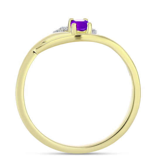 Inel din Argint 925 Placat cu Aur ( 1.86 grame ) cu Agat Violet și Topaz Alb 0.28 Carate