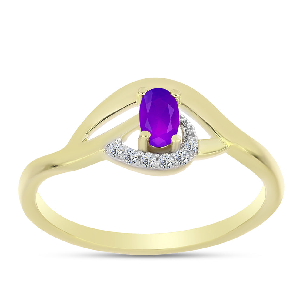 Inel din Argint 925 Placat cu Aur ( 1.86 grame ) cu Agat Violet și Topaz Alb 0.28 Carate