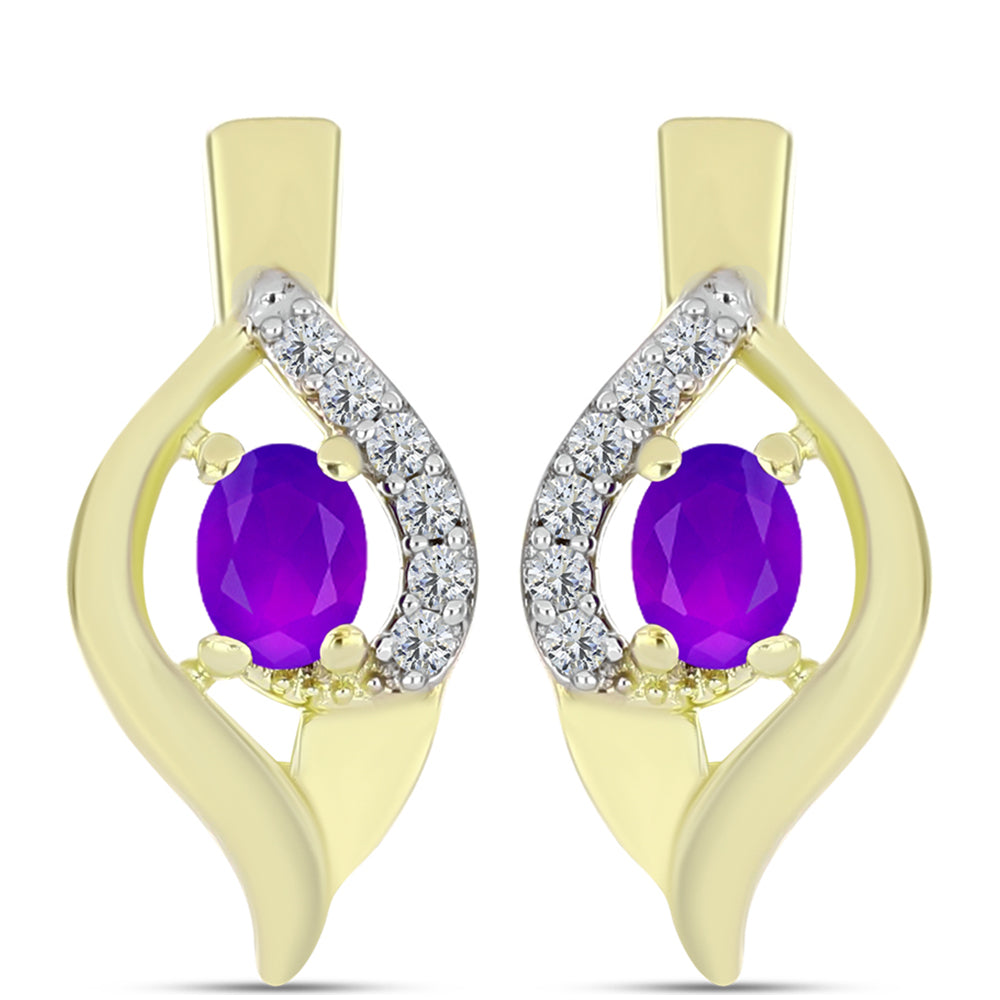 Cercei din Argint 925 Placat cu Aur ( 3.17 grame ) cu Agat Violet și Topaz Alb 0.38 Carate 3 