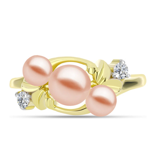 Inel din Argint 925 Placat cu Aur ( 3.35 grame ) cu Perlă de Apă Dulce Piersică și Topaz Alb 2.41 Carate