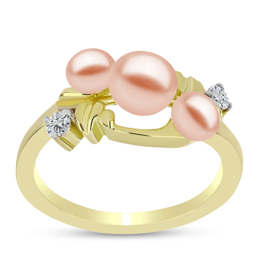 Inel din Argint 925 Placat cu Aur ( 3.35 grame ) cu Perlă de Apă Dulce Piersică și Topaz Alb 2.41 Carate