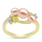 Inel din Argint 925 Placat cu Aur ( 3.35 grame ) cu Perlă de Apă Dulce Piersică și Topaz Alb 2.41 Carate