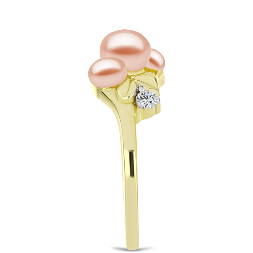 Inel din Argint 925 Placat cu Aur ( 3.35 grame ) cu Perlă de Apă Dulce Piersică și Topaz Alb 2.41 Carate 4 