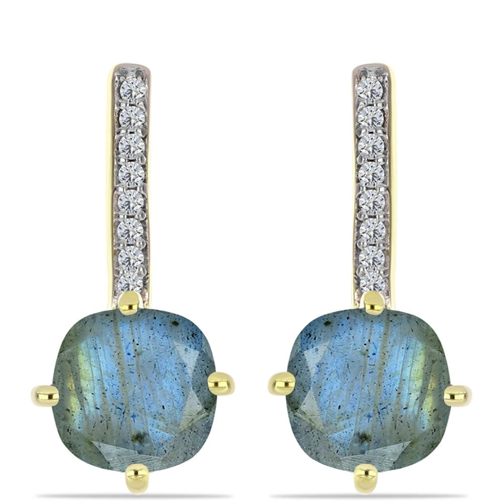 Cercei din Argint 925 Placat cu Aur ( 3.48 grame ) cu Labradorit și Topaz Alb 2.85 Carate