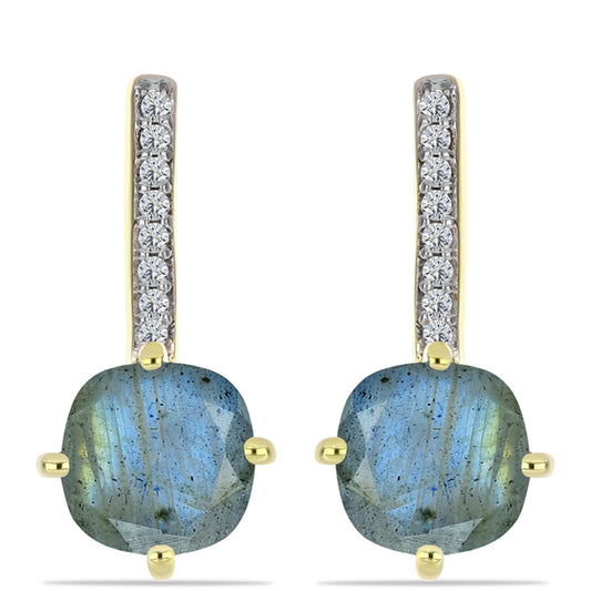 Cercei din Argint 925 Placat cu Aur ( 3.48 grame ) cu Labradorit și Topaz Alb 2.85 Carate
