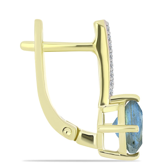 Cercei din Argint 925 Placat cu Aur ( 3.48 grame ) cu Labradorit și Topaz Alb 2.85 Carate