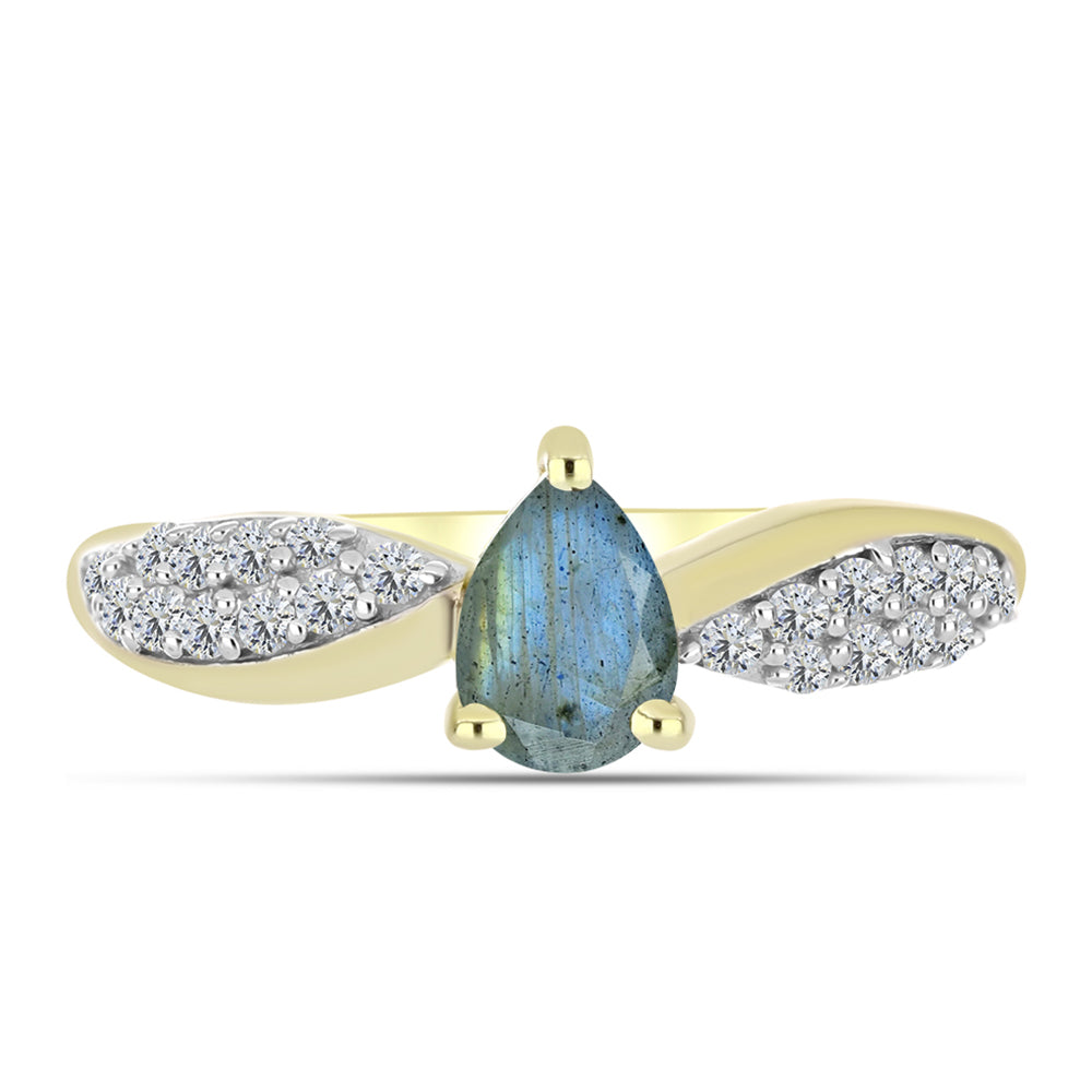 Inel din Argint 925 Placat cu Aur ( 2.24 grame ) cu Labradorit și Topaz Alb 1 Carate