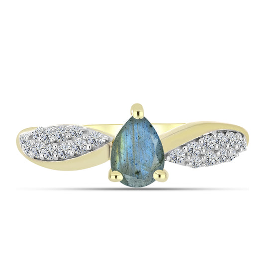 Inel din Argint 925 Placat cu Aur ( 2.24 grame ) cu Labradorit și Topaz Alb 1 Carate