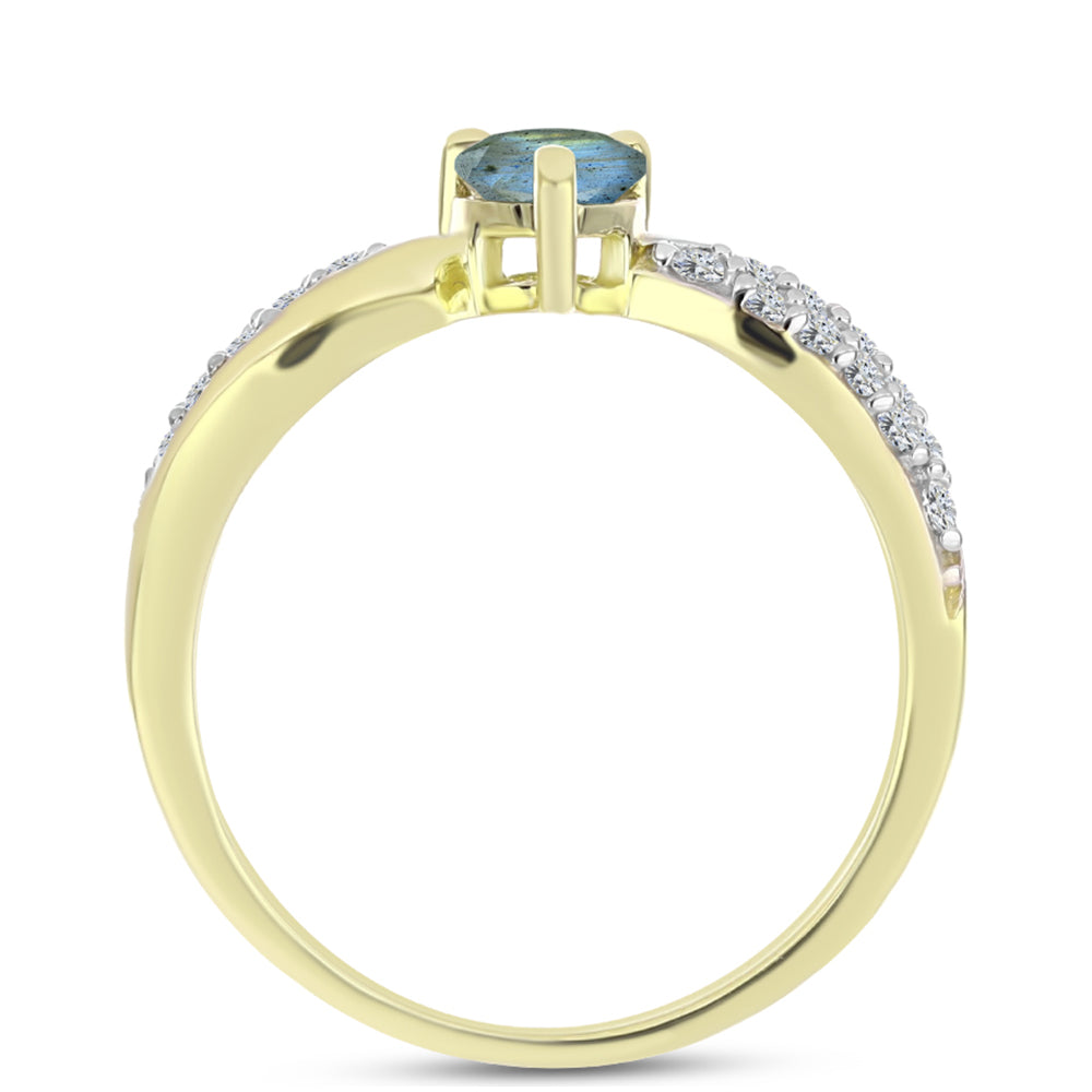 Inel din Argint 925 Placat cu Aur ( 2.24 grame ) cu Labradorit și Topaz Alb 1 Carate 2 