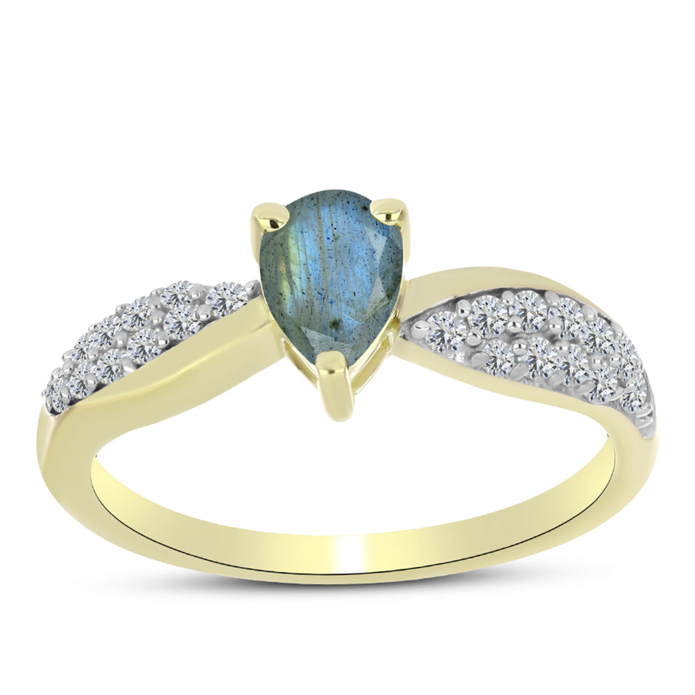Inel din Argint 925 Placat cu Aur ( 2.24 grame ) cu Labradorit și Topaz Alb 1 Carate