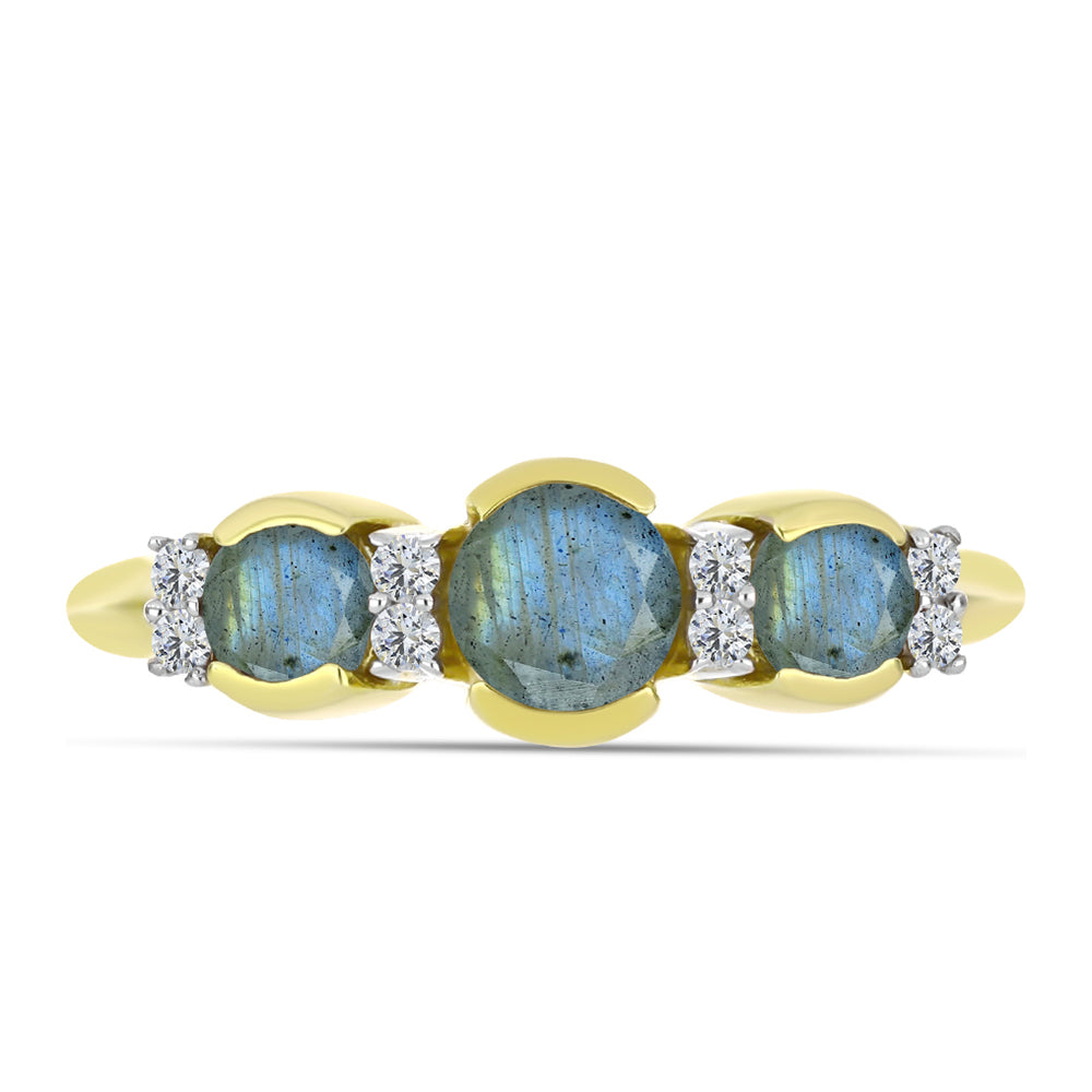 Inel din Argint 925 Placat cu Aur ( 2.34 grame ) cu Labradorit și Topaz Alb 1.2 Carate 1 