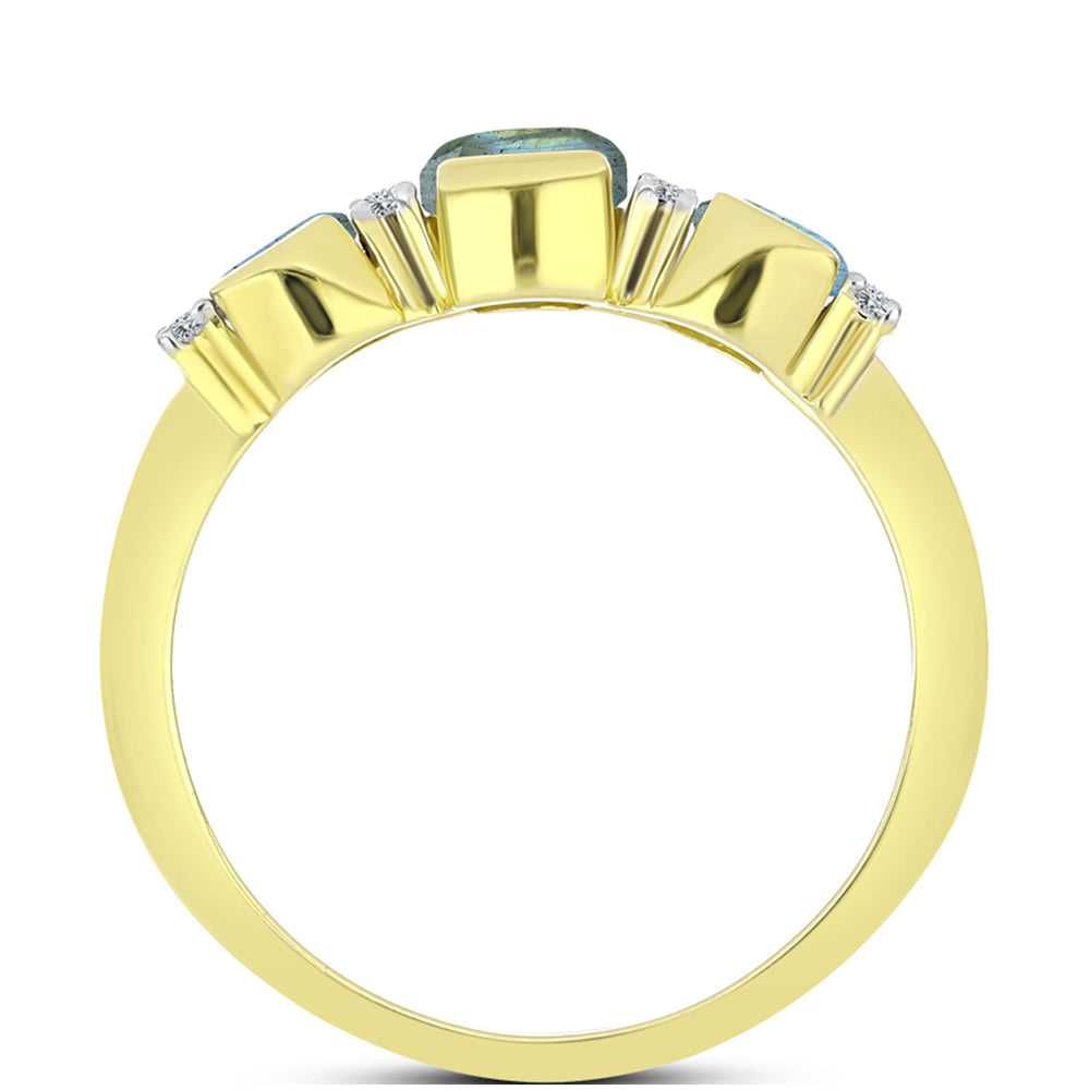 Inel din Argint 925 Placat cu Aur ( 2.34 grame ) cu Labradorit și Topaz Alb 1.2 Carate 2 