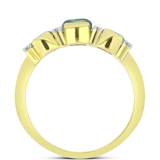 Inel din Argint 925 Placat cu Aur ( 2.34 grame ) cu Labradorit și Topaz Alb 1.2 Carate