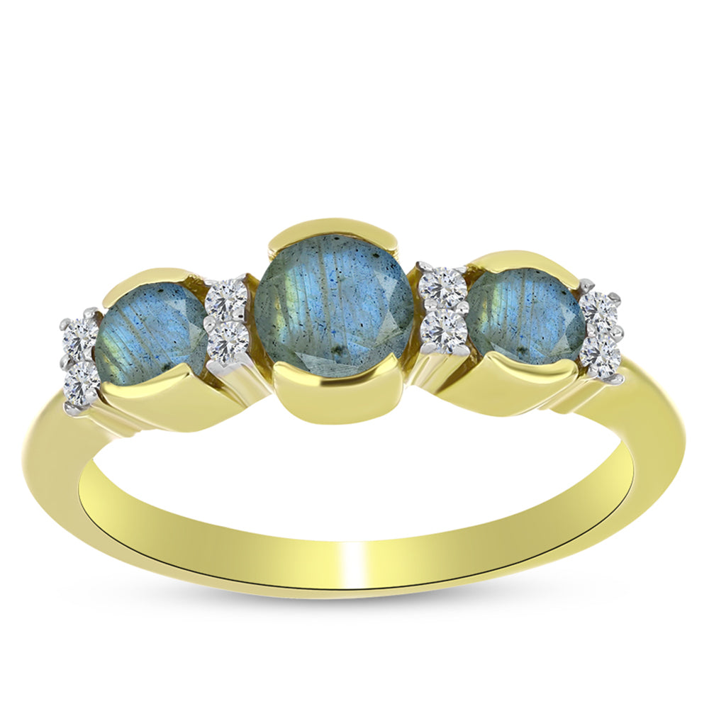 Inel din Argint 925 Placat cu Aur ( 2.34 grame ) cu Labradorit și Topaz Alb 1.2 Carate