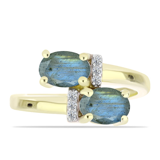 Inel din Argint 925 Placat cu Aur ( 3.01 grame ) cu Labradorit și Topaz Alb 1.7 Carate