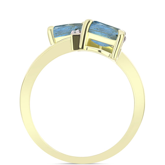 Inel din Argint 925 Placat cu Aur ( 3.01 grame ) cu Labradorit și Topaz Alb 1.7 Carate