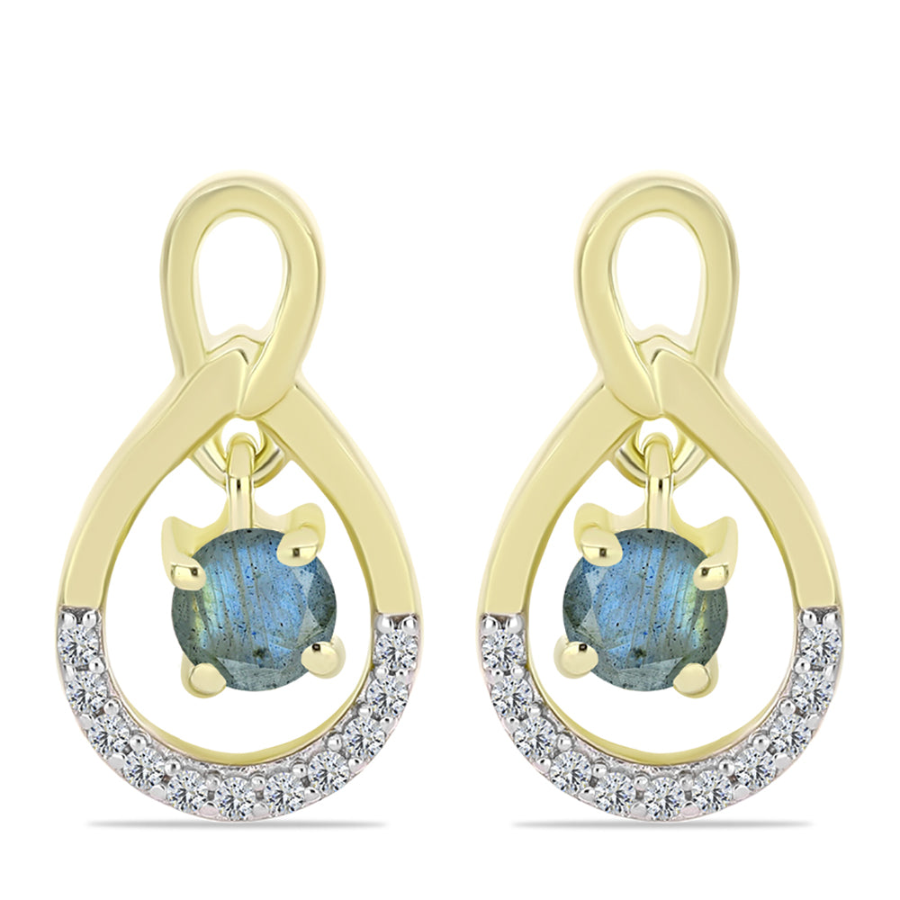 Cercei din Argint 925 Placat cu Aur ( 3.6 grame ) cu Labradorit și Topaz Alb 0.68 Carate