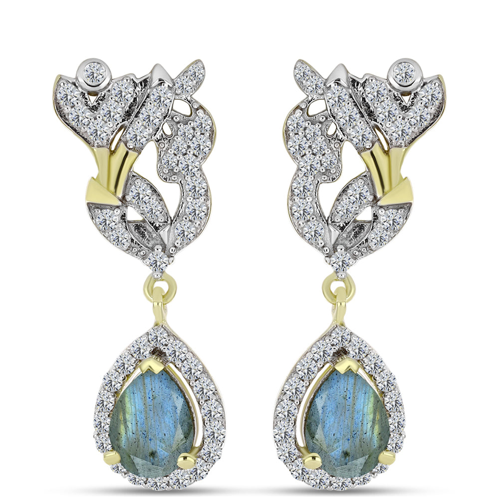 Cercei din Argint 925 Placat cu Aur ( 4.62 grame ) cu Labradorit și Topaz Alb 3.45 Carate 1 