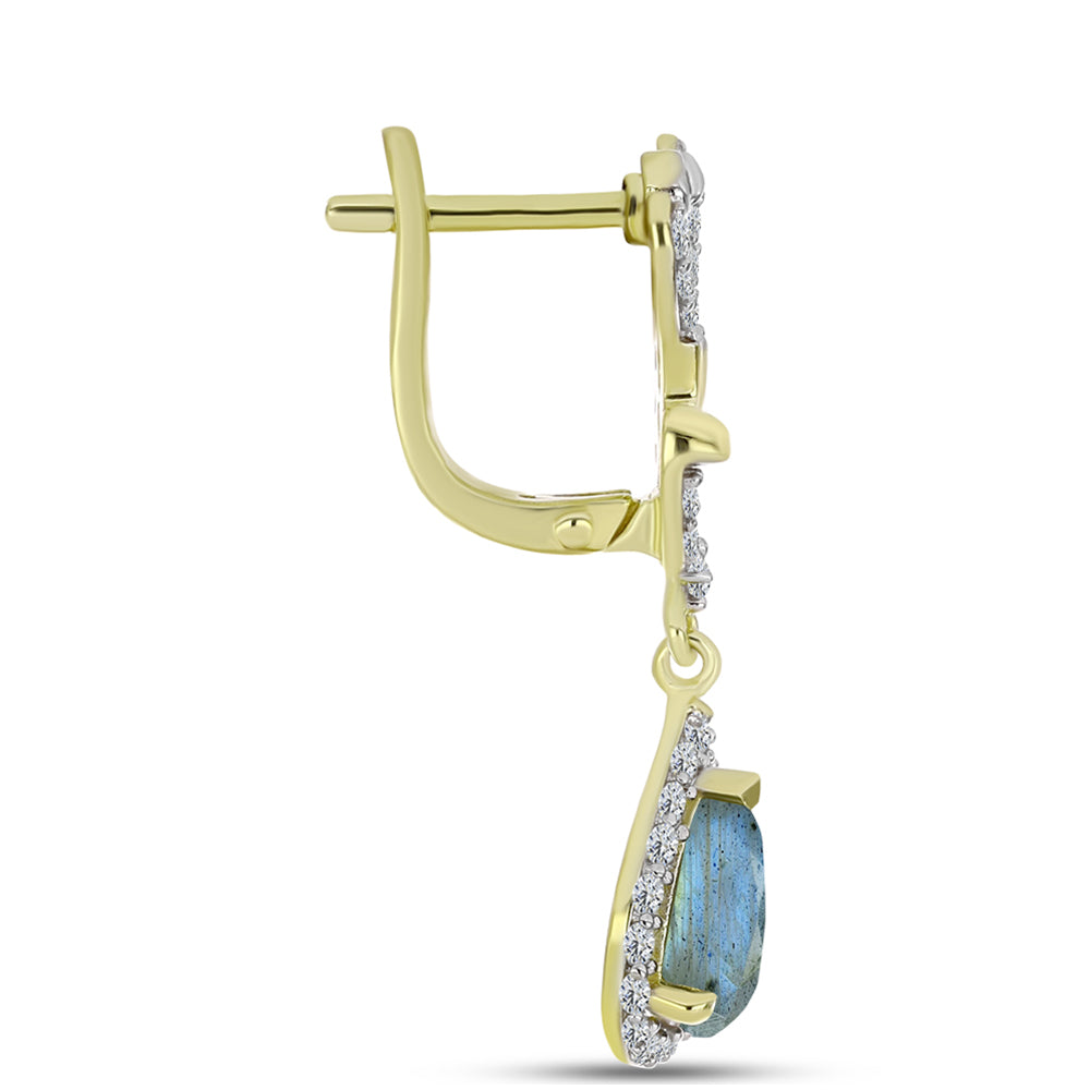 Cercei din Argint 925 Placat cu Aur ( 4.62 grame ) cu Labradorit și Topaz Alb 3.45 Carate 2 