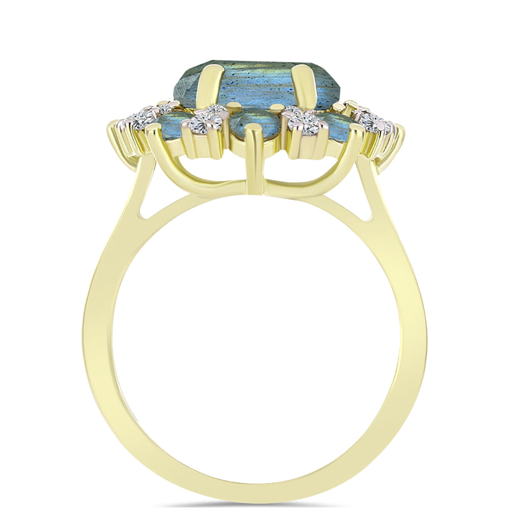 Inel din Argint 925 Placat cu Aur ( 4.03 grame ) cu Labradorit și Topaz Alb 4.72 Carate