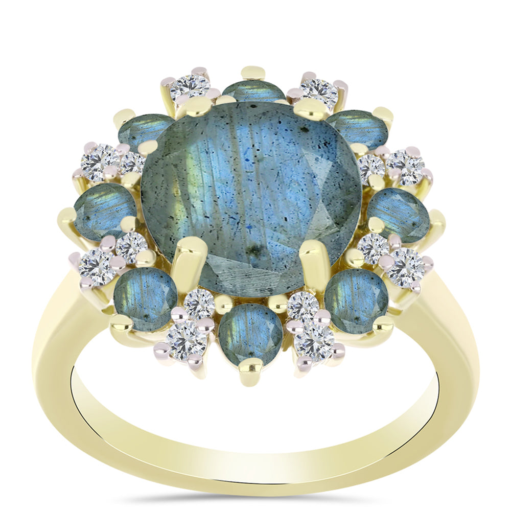 Inel din Argint 925 Placat cu Aur ( 4.03 grame ) cu Labradorit și Topaz Alb 4.72 Carate