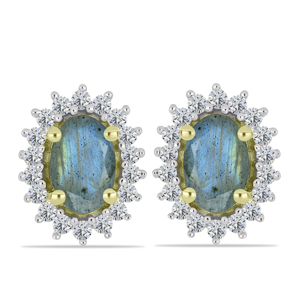 Cercei din Argint 925 Placat cu Aur ( 2 grame ) cu Labradorit și Topaz Alb 1.17 Carate 1 